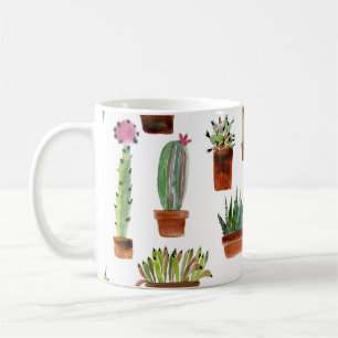 Kaktus Charme: Wasserfarbe Sukkulenten Textur. Kaffeetasse