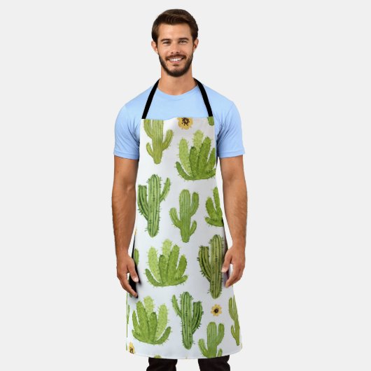 Kaktus der grünen Wüste: Aquarell Nahtlos Schürze (Getragen)