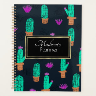 Kaktus-Doodle-Muster-Monogramm Planer