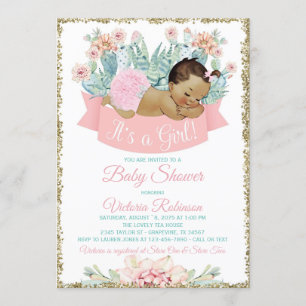 Kaktus Ethnische Mädchen-Fiesta Baby Shower Einladung