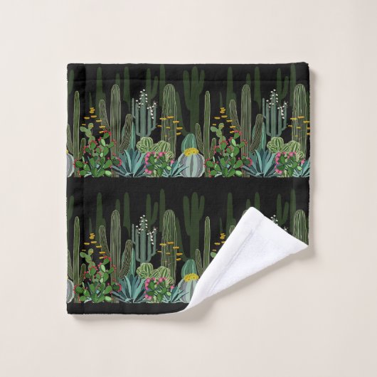Kaktus-Garten nachts Badhandtuch Set (Waschlappen)