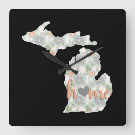 Kaktus gefüllt Michigan Silhouette mit Zuhause Quadratische Wanduhr