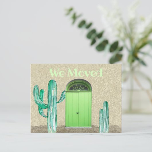 Kaktus Grüne Tür Wir haben die Ankündigung verscho Postkarte (Stehend Vorderseite)