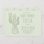 Kaktus Handgezeichnete Kinderdusche Pastell Grün Einladung (Vorne/Hinten)