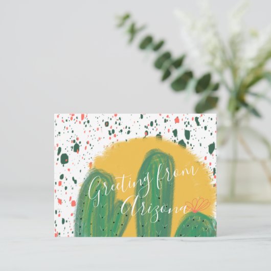 Kaktus-Illustration mit Sunset Postkarte (Stehend Vorderseite)