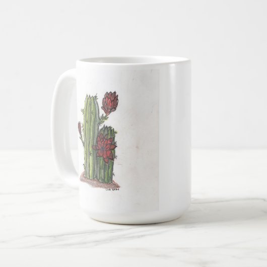 Kaktus im Blut mit roten Blume 1 Kaffeemaschine Ta Kaffeetasse (Vorderseite Links)