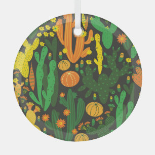 Kaktus im Vintage-Stil: schwarzes nahtloses Muster Ornament Aus Glas