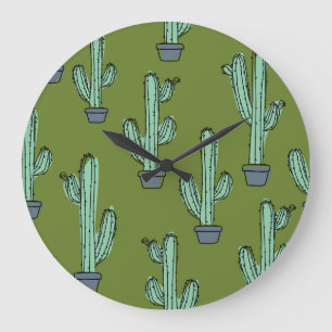 Kaktus in Topf Illustration Große Wanduhr