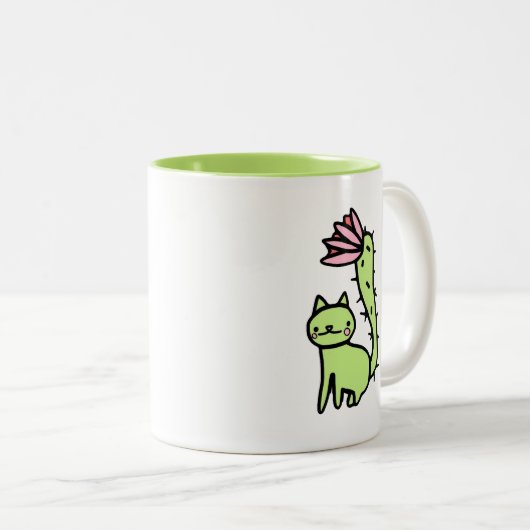 Kaktus-Katzen-Pflanzen-Tasse Zweifarbige Tasse (VorderseiteRechts)