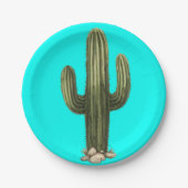 Kaktus Lebhaftes Cyan Pappteller (Vorderseite)