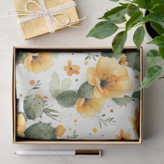 Kaktus Muster mit gelben Blumen Decoupage Seidenpapier (Geschenk)