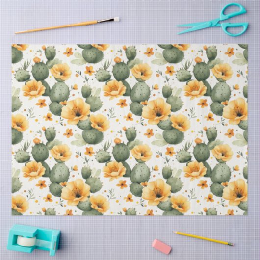 Kaktus Muster mit gelben Blumen Decoupage Seidenpapier (Basteln)