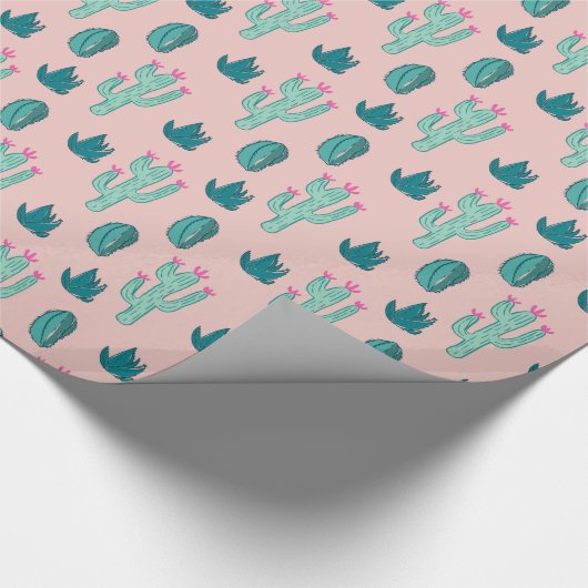 Kaktus-Muster-Rosa und Grün Geschenkpapier (Ecke)