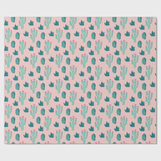 Kaktus-Muster-Rosa und Grün Geschenkpapier (Flach)