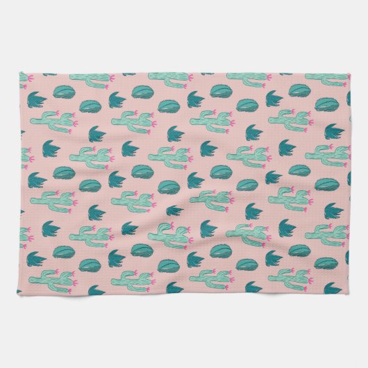 Kaktus-Muster-Rosa und Grün Geschirrtuch (Horizontal)