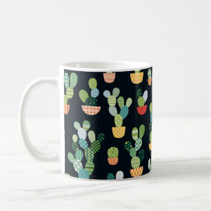 Kaktus nahtloses Muster im Patchwork-Stil mit Pl Kaffeetasse