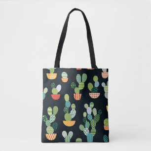 Kaktus nahtloses Muster im Patchwork-Stil mit Pl Tasche
