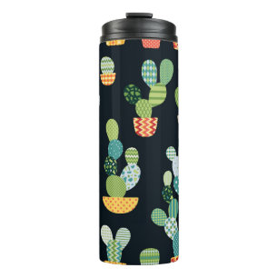 Kaktus nahtloses Muster im Patchwork-Stil mit Pl Thermosbecher