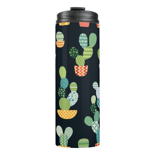 Kaktus nahtloses Muster im Patchwork-Stil mit Pl Thermosbecher (Vorderseite)