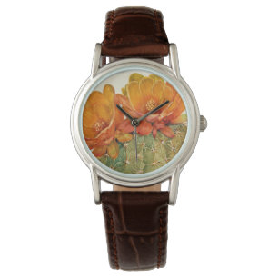 Kaktus-Orangen-Blüten Armbanduhr