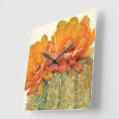 Kaktus-Orangen-Blüten Quadratische Wanduhr (Winkel)