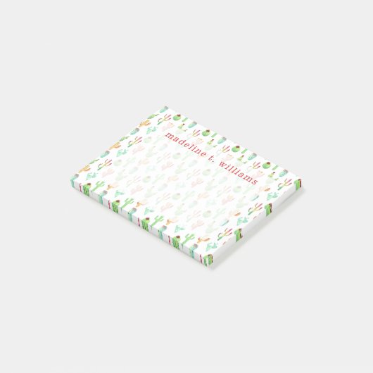 Kaktus-PastellAquarell-Muster Post-it Klebezettel (angewinkelt)