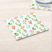 Kaktus-PastellAquarell-Muster Rechteckiger Pappuntersetzer (angewinkelt)