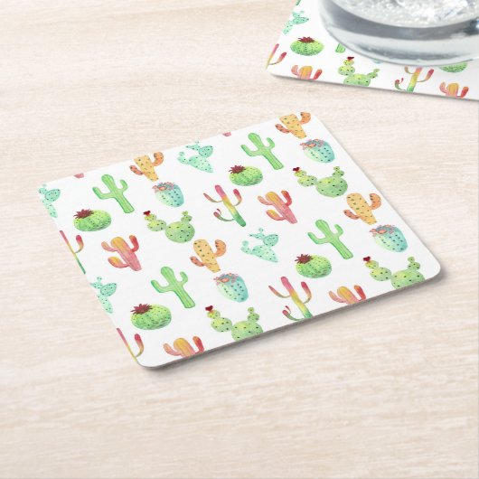 Kaktus-PastellAquarell-Muster Rechteckiger Pappuntersetzer (angewinkelt)