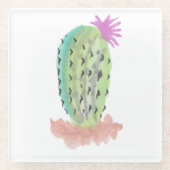 Kaktus Pflanze Handgemalt Wasserfarbe Rosa Grün Glasuntersetzer (Vorderseite)