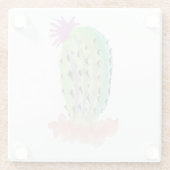 Kaktus Pflanze Handgemalt Wasserfarbe Rosa Grün Glasuntersetzer (Rückseite)
