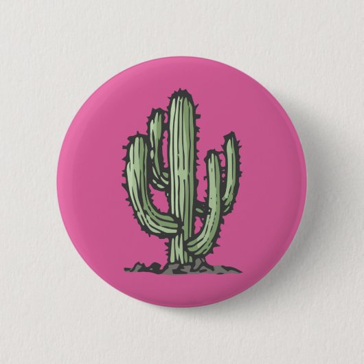 Kaktus Pflanze Handgezeichnete Illustration Rosa Button (Vorderseite)