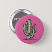 Kaktus Pflanze Handgezeichnete Illustration Rosa Button (Vorne & Hinten)