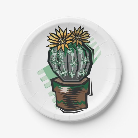 Kaktus-Pflanze in einem Topf Pappteller (Vorderseite)