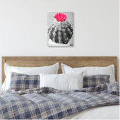 Kaktus Pflanze Schwarz-weißes Foto mit rosa Blume Leinwanddruck (Insitu (Schlafzimmer))