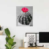 Kaktus Pflanze Schwarz-weißes Foto mit rosa Blume Poster (Heimbüro)