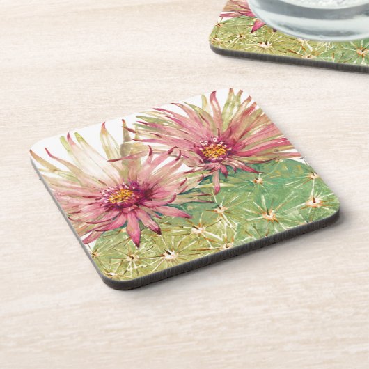 Kaktus Rosa Blüten Getränkeuntersetzer (Linke Seite)