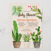 Kaktus-saftige BlumenBabyparty-Einladung Einladung (Vorne/Hinten)