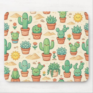 Kaktus-Sukkulenten-Mauspad – Pastell-Wüstenmuster Mousepad