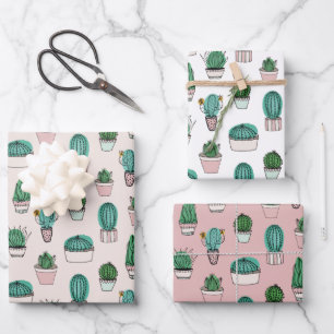 Kaktus Sukkulenten Muster Geschenkpapier Set