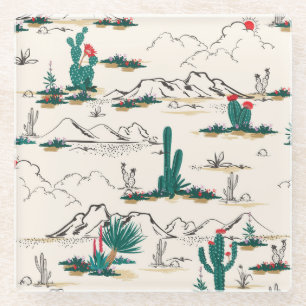 Kaktus Sukkulenten: Vintage Wüstenfloral. Glasuntersetzer