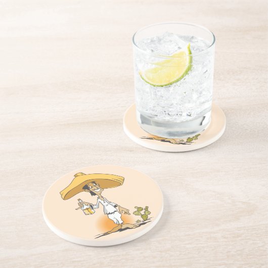 Kaktus, Tequila, Sombrero-Mann Sandstein Untersetzer (Seite)