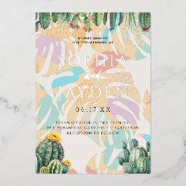 Kaktus Tropischer Palmenbaum Wüsten Boho Hochzeit Folieneinladung