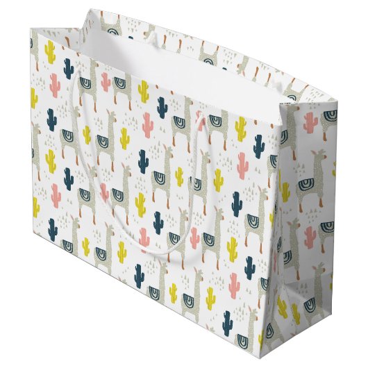 Kaktus-u. Lama-Muster Große Geschenktüte (Rückseite Schrägansicht)