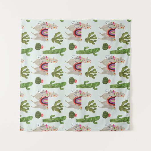 Kaktus-u. Lama-Muster Llamarama Sammlungs-| Wandteppich (Vorderseite (Horizontal))