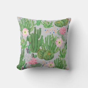 Kaktus und Blumen, wasserfarbene nahtlose Malerei. Kissen