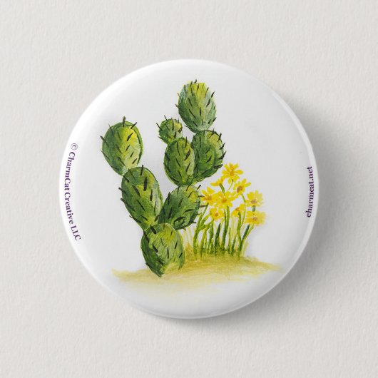 Kaktus und gelber Blumen-Button-Rückseiten-Knopf Button (Vorderseite)