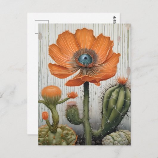 Kaktus und Mohn mit einem Augapfel Postkarte (Vorne/Hinten)