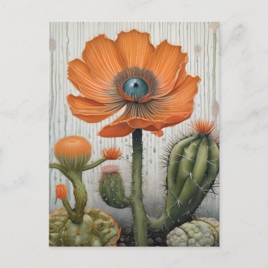 Kaktus und Mohn mit einem Augapfel Postkarte (Vorderseite)