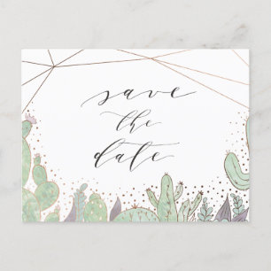 Kaktus und Terrarium Geometric Save the Date Ankündigungspostkarte