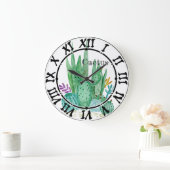 Kaktus Watercolorkaktus-Blumenblumenwüste illu Große Wanduhr (Zuhause)